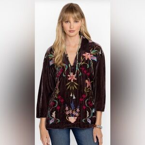 Embroidered Velvet Top